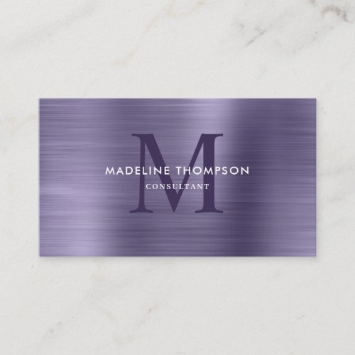 Professional Brushed Metallic Purple Monogram Business Card