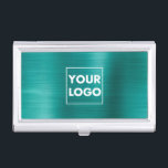 Professional Brushed Metallic Teal Company Logo Business Card Case<br><div class="desc">Professional Brushed Metallic Teal Company Logo Business Card Case</div>