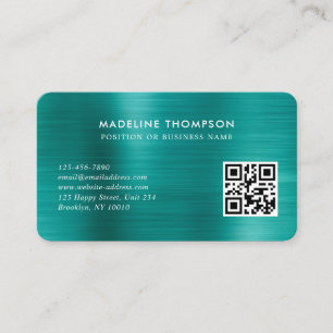 Professional Brushed Metallic Teal Logo QR Code Business Card