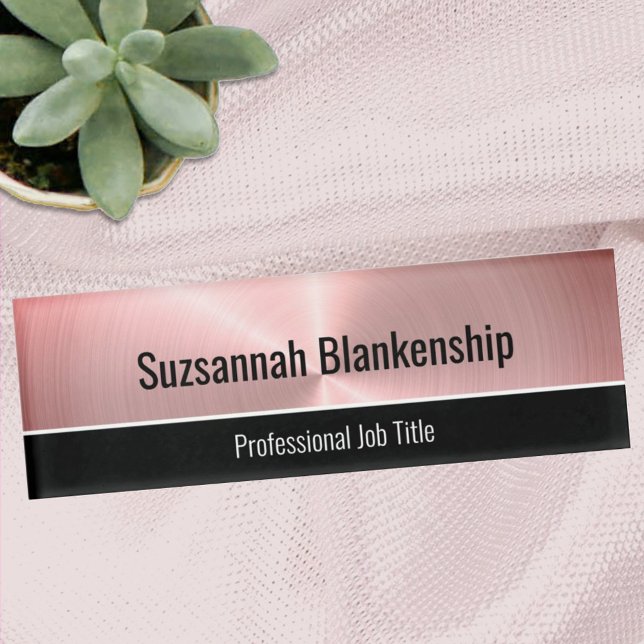 Professional Brushed Pink Faux Metal Template  Name Tag (Creator Uploaded)