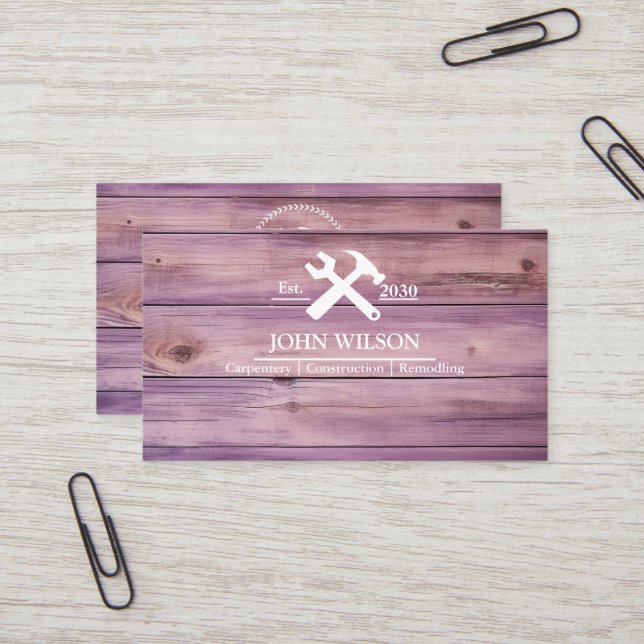 Professional Builder Carpenter Tools Woodworking Business Card (Front/Back In Situ)