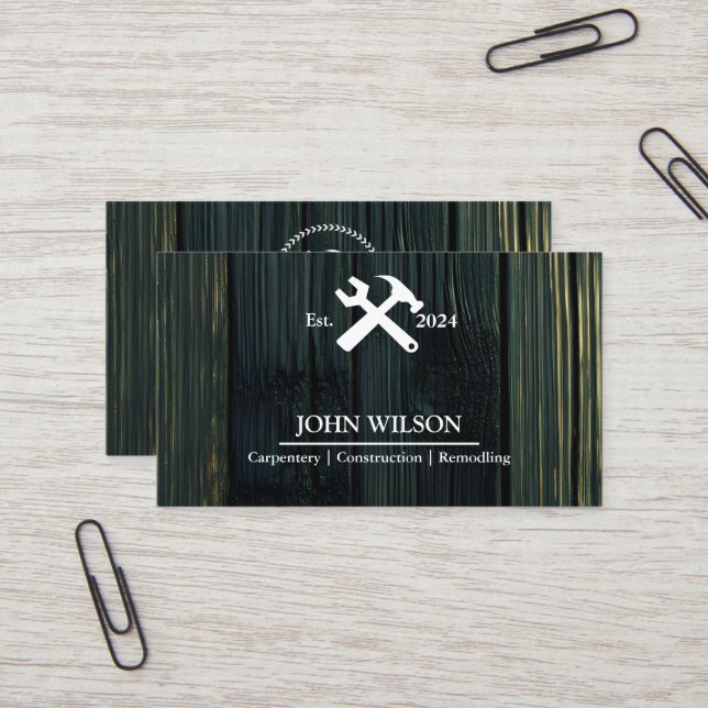 Professional Builder Carpenter Tools Woodworking Business Card (Front/Back In Situ)