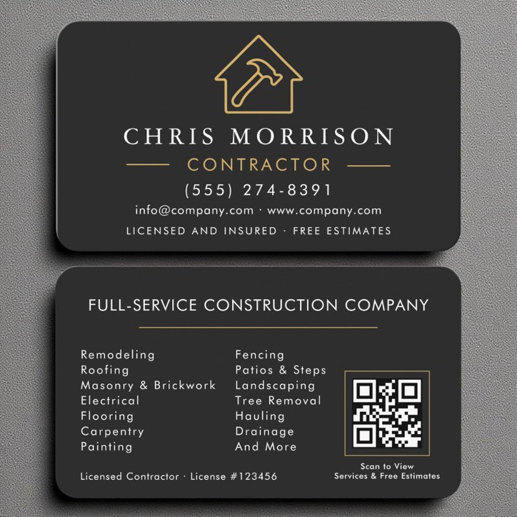 Professional Builder & Contractor Business QR Code Card