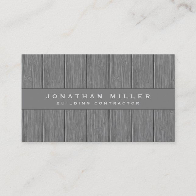 Professional Building Contractor Gray Wooden Plank Business Card (Front)