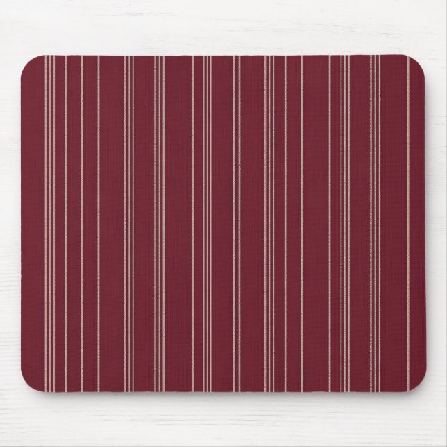 Professional Burgundy and Cream Pinstripe Pattern Mouse Pad (Front)