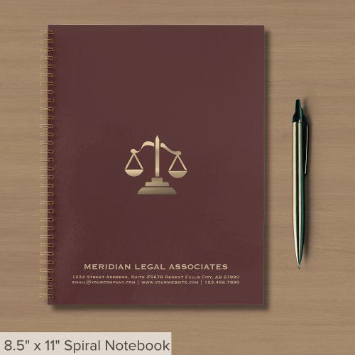 Professional Burgundy and Gold Scales of Justice Notebook