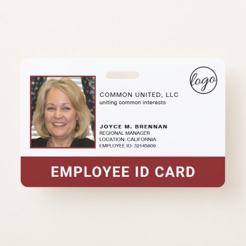 Professional Burgundy Logo Photo ID Employee Badge