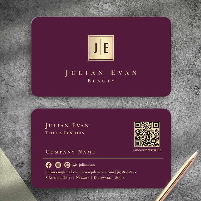 Professional Burgundy Wine & Gold Luxury Monogram Business Card (Professional Burgundy Wine & Gold Luxury Monogram Business Card)