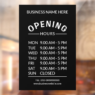 Professional Business 7 Days Opening Hours Time Window Cling