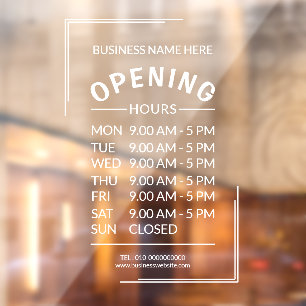Professional Business 7 Days Opening Hours Time Window Cling