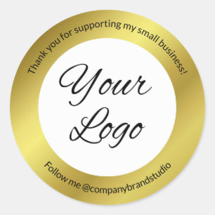 Professional Business Add Logo Thank You Faux Gold Classic Round Sticker