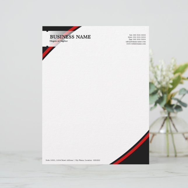 Professional Business Black Red Letterhead (Standing Front)