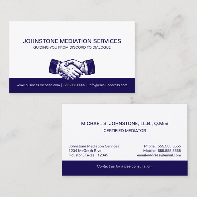 Professional Business Blue White Handshake Card (Front/Back)