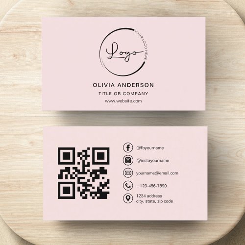 Professional Business Blush Pink QR Code  Business Card