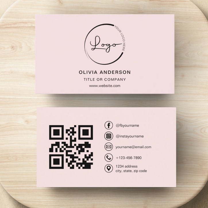 Professional Business Blush Pink QR Code Business Card
