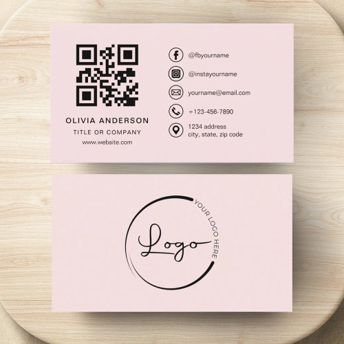 Professional Business Blush Pink QR Code Business Card