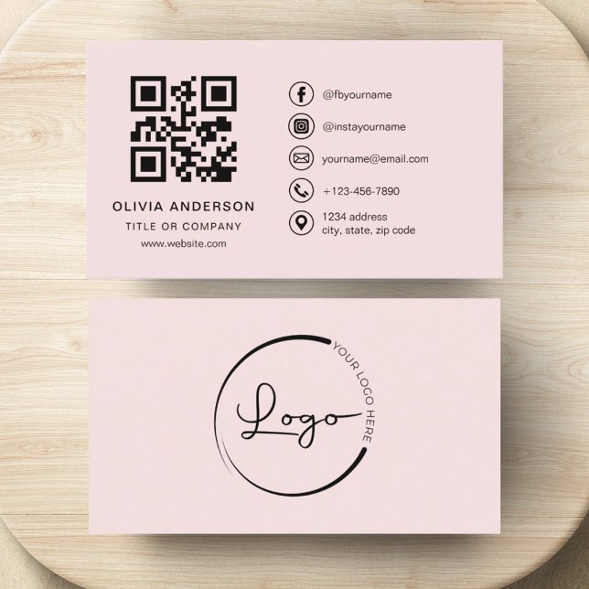 Professional Business Blush Pink QR Code Business Card (Creator Uploaded)