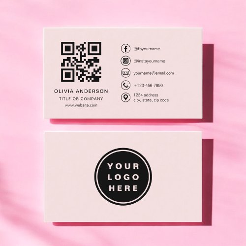 Professional Business Blush Pink QR Code Business Card