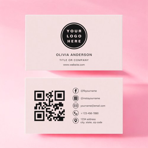 Professional Business Blush Pink QR Code  Business Card