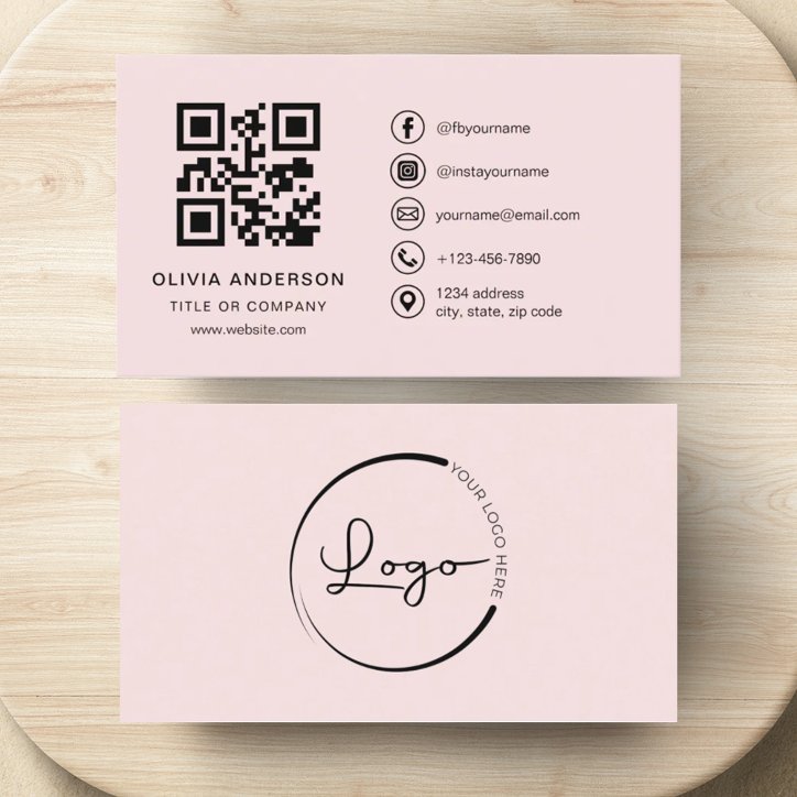 Professional Business Blush Pink QR Code Card