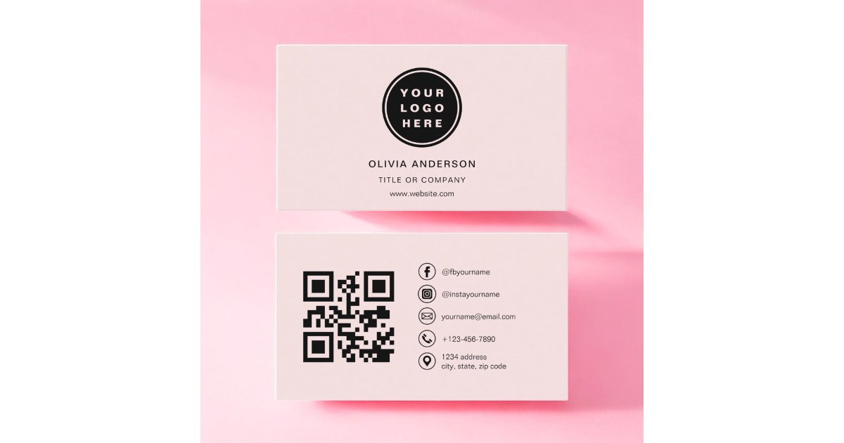 Professional Business Blush Pink QR Code Card | Zazzle