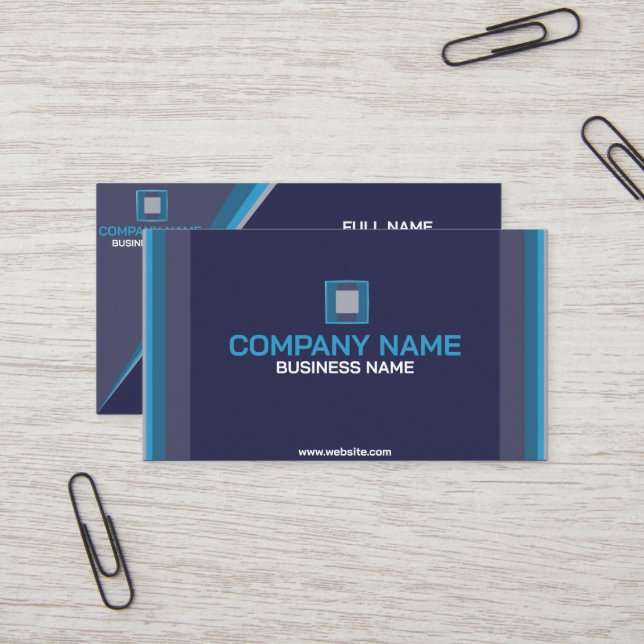 Professional Business Card; Deep Blue Modern Business Card (Front/Back In Situ)