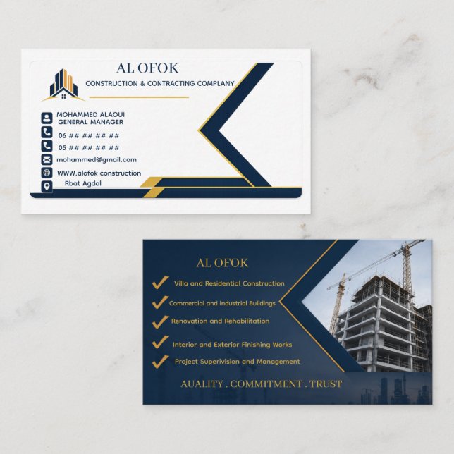 professional Business Card Design for Construction (Front/Back)