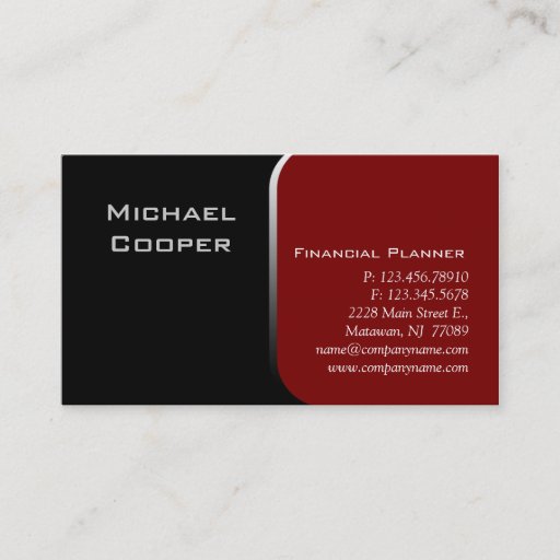 Customizable Professional Business Card Financial Planner Red 2