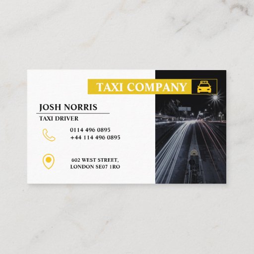 Customizable Professional Business Card for Taxi Drivers