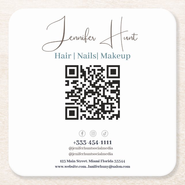 professional business cards with QR code  Square Paper Coaster (Front)