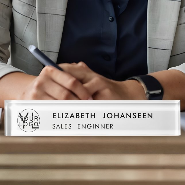 Professional Business Company Modern Black Logo Desk Name Plate (Creator Uploaded)