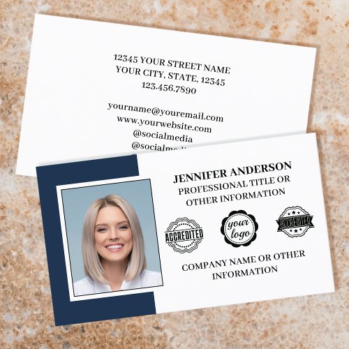 Professional Business Employee Custom Photo Blue Business Card