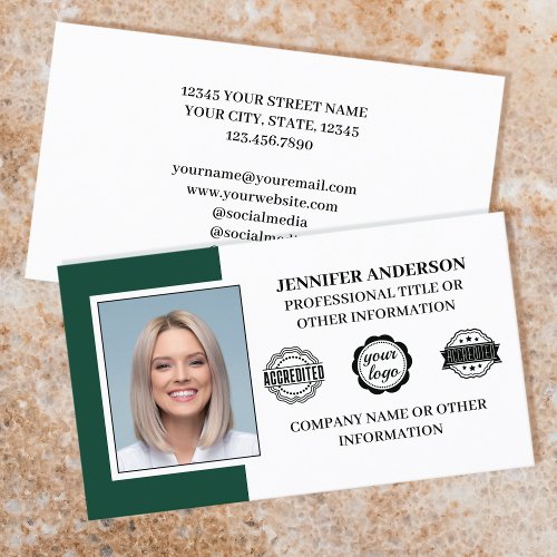 Professional Business Employee Custom Photo Green Business Card
