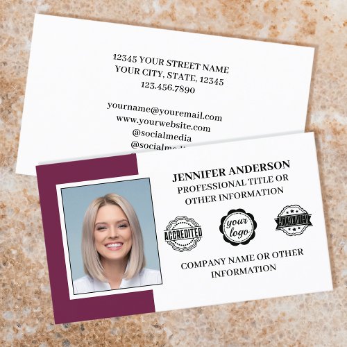 Professional Business Employee Custom Photo Plum Business Card