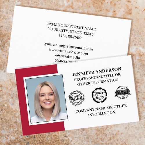 Professional Business Employee Custom Photo Red Business Card