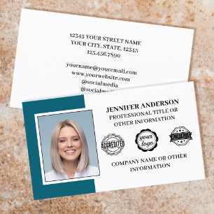 Professional Business Employee Custom Photo Teal Card