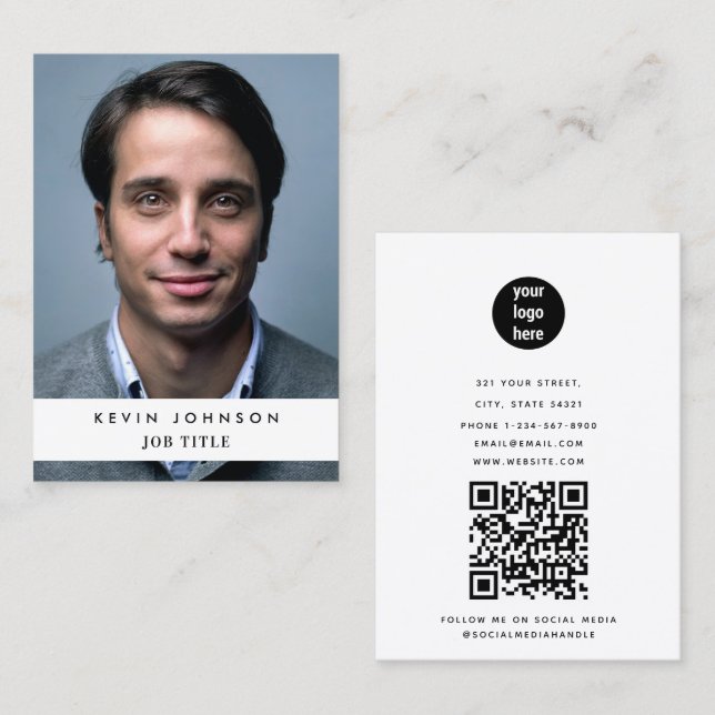 Professional Business Employee Photo QR Code Card (Front/Back)