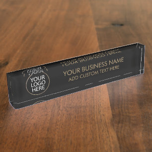 Professional Business Logo and Text Company Black Desk Name Plate