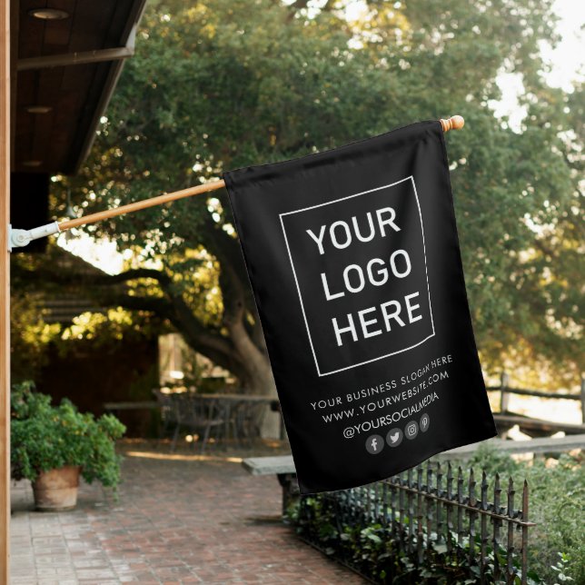 Professional Business Logo and Text Company Black House Flag (In SItu)
