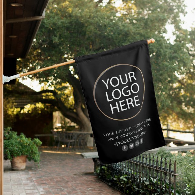 Professional Business Logo and Text Company Black House Flag (In SItu)