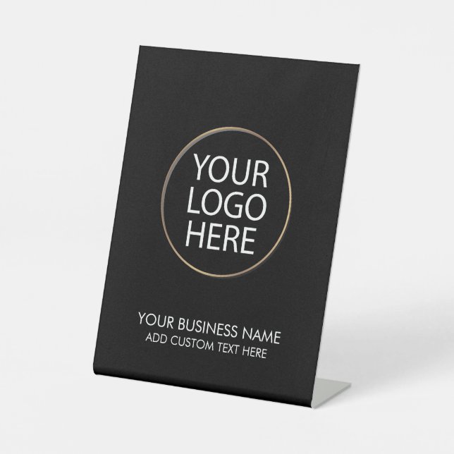 Professional Business Logo and Text Company Black Pedestal Sign (Front)