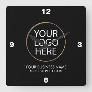 Professional Business Logo and Text Company Black Square Wall Clock