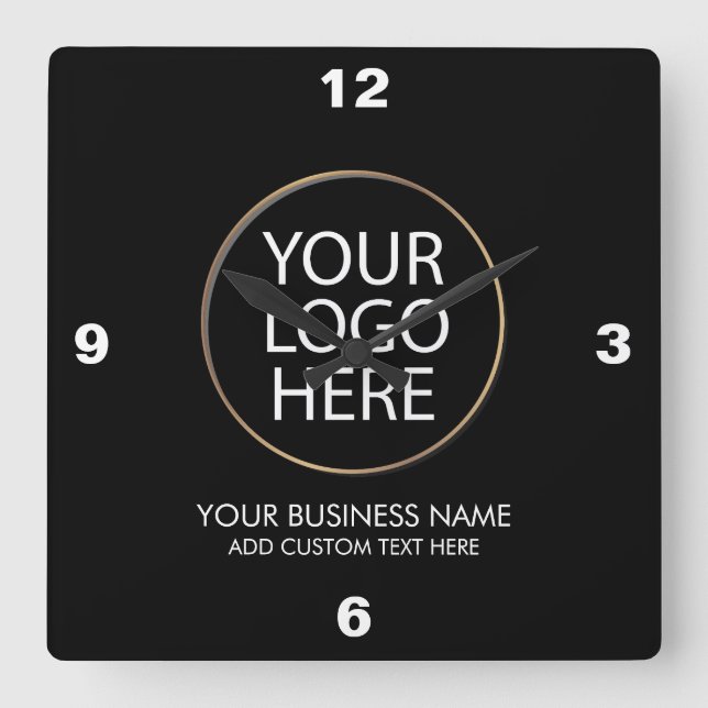 Professional Business Logo and Text Company Black  Square Wall Clock (Front)