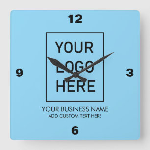 Professional Business Logo and Text Company Blue Square Wall Clock