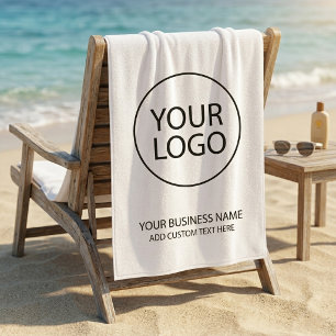 Professional Business Logo and Text Company white Beach Towel