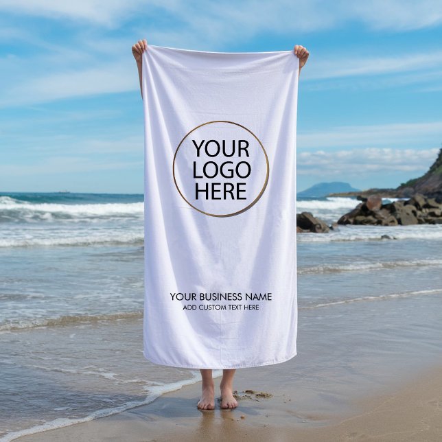 Professional Business Logo and Text Company White Beach Towel (Creator Uploaded)
