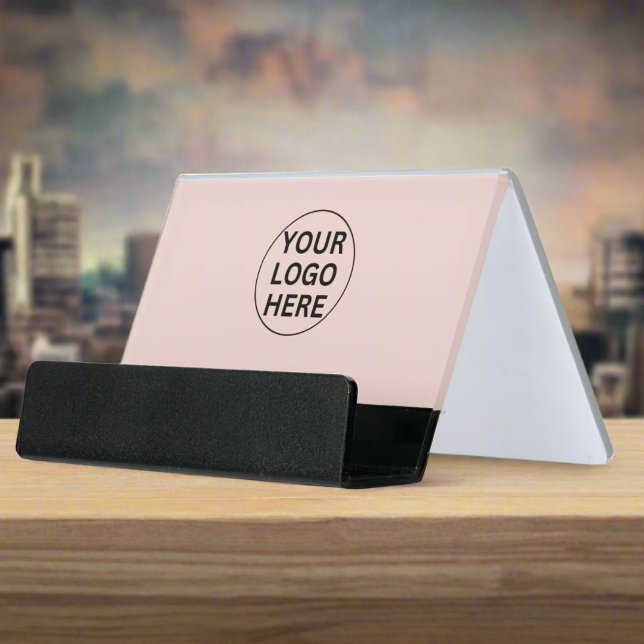 Professional Business Logo Blush Pink Branded Desk Business Card Holder (Creator Uploaded)