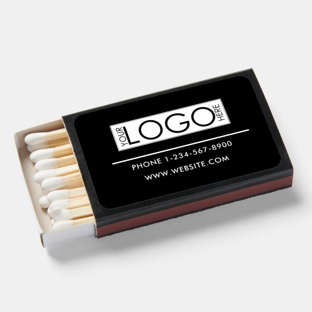 Professional Business Logo Contact Details Black Matchboxes (Front Open)