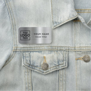 Professional Business Logo Employee Name Silver Tag