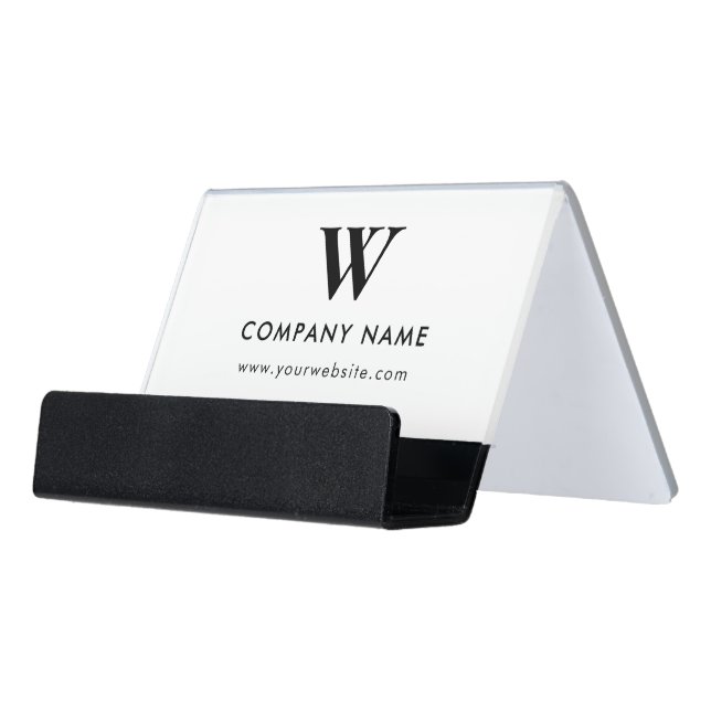 Professional Business Logo Monogram Website Simple Desk Business Card Holder (Angled Front)